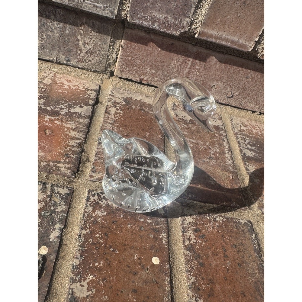 Hand Blown Art Glass SWAN Clear Crystal Controlled Bubbles ~ Vintage Paperweight